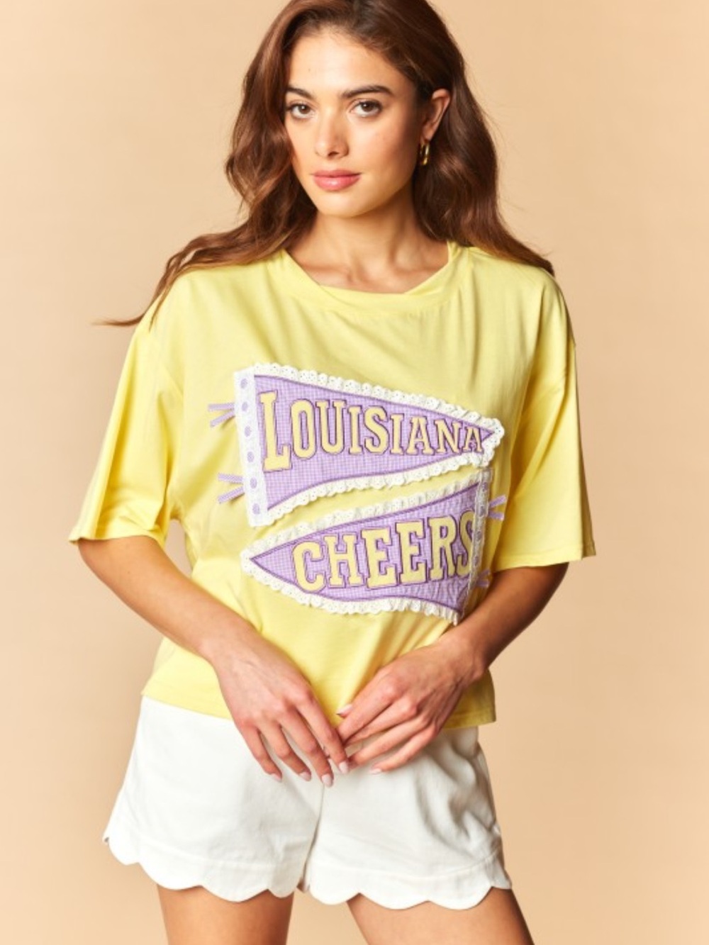 035. Louisiana Cheers Yellow/purple T shirt